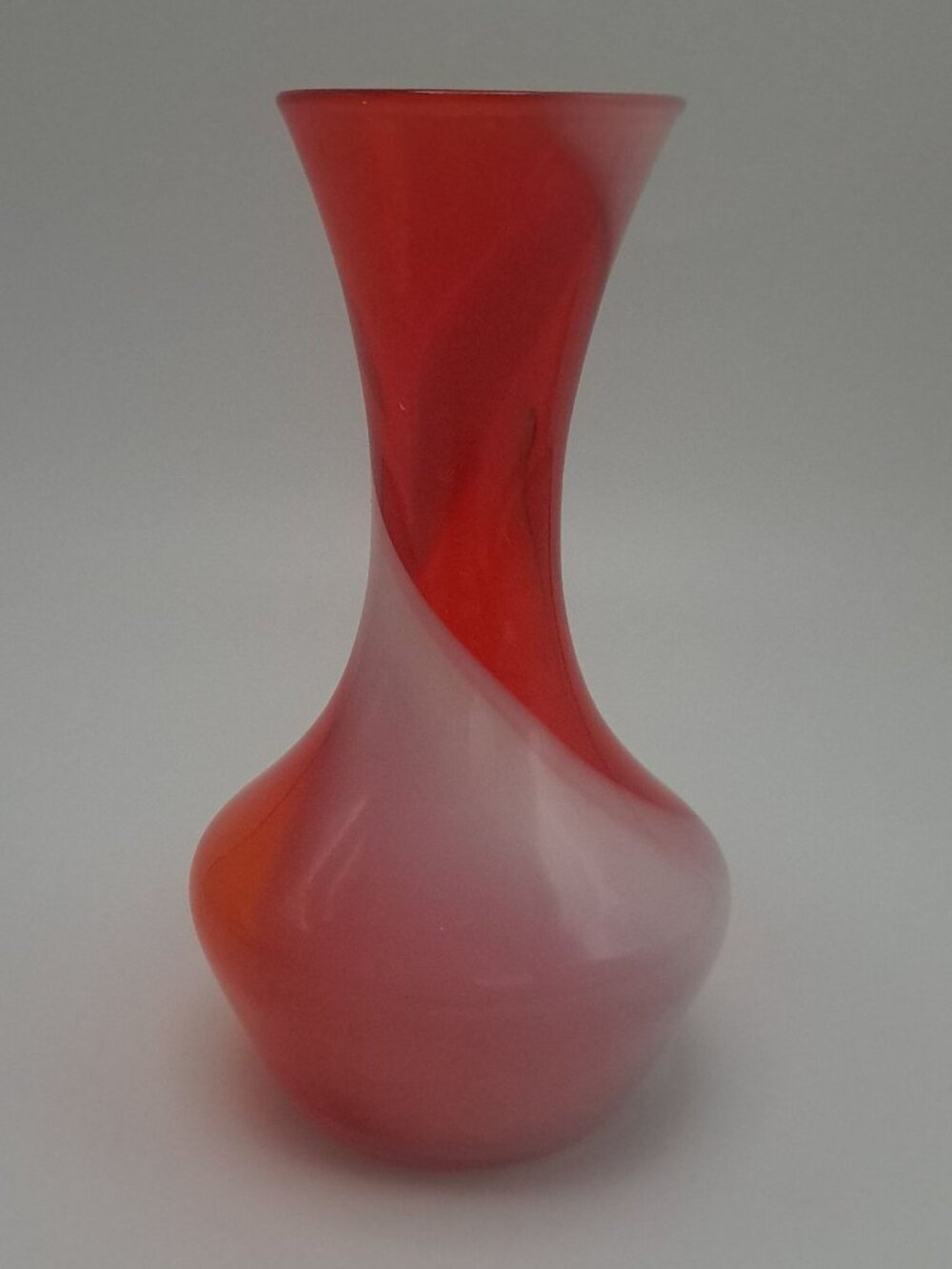 Art Glass Bud Vase Red White Swirl Japan Radio Glass